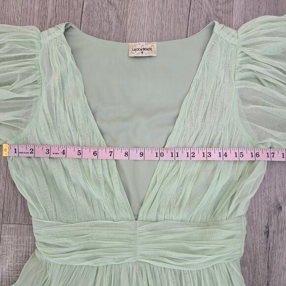 Lace & Beads Mint Green Tulle Midi Dress Fairycore Romantic Sz 8 Wedding Guest - Picture 9 of 12